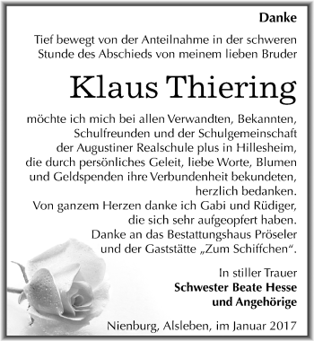 Traueranzeige von Klaus Thiering von Mitteldeutsche Zeitung Bernburg