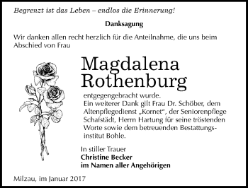 Traueranzeige von Magdalena Rothenburg von Mitteldeutsche Zeitung Merseburg/Querfurt