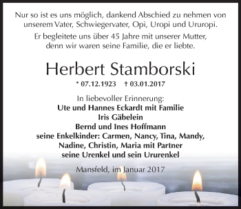 Traueranzeige von Herbert Stamborski von Mitteldeutsche Zeitung Mansfelder Land