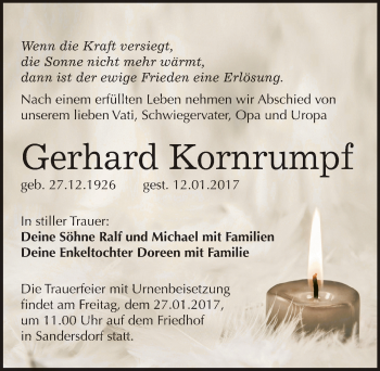 Traueranzeige von Gerhard Kornrumpf von Mitteldeutsche Zeitung Bitterfeld
