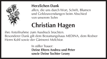 Traueranzeige von Christian Hagen von Super Sonntag Halle