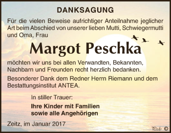 Traueranzeige von Margot Peschka von Super Sonntag Zeitz