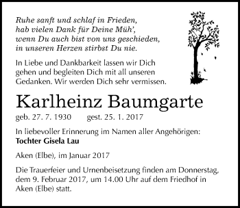 Traueranzeige von Karlheinz Baumgarte von Mitteldeutsche Zeitung Köthen