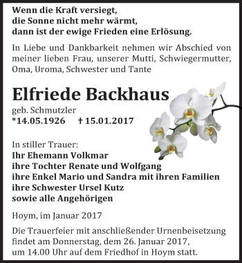 Traueranzeige von Elfriede Backhaus von Mitteldeutsche Zeitung Aschersleben