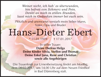 Traueranzeige von Hans-Dieter Ebert von Mitteldeutsche Zeitung Merseburg/Querfurt