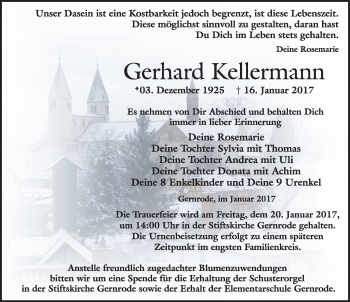 Traueranzeige von Gerhard Kellermann von Mitteldeutsche Zeitung Quedlinburg