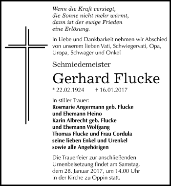 Traueranzeige von Gerhard Flucke von Mitteldeutsche Zeitung Halle/Saalkreis