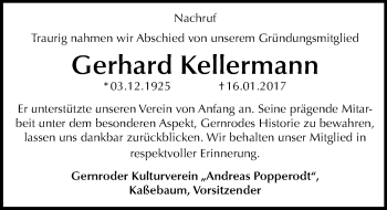 Traueranzeige von Gerhard Kellermann von Mitteldeutsche Zeitung Quedlinburg