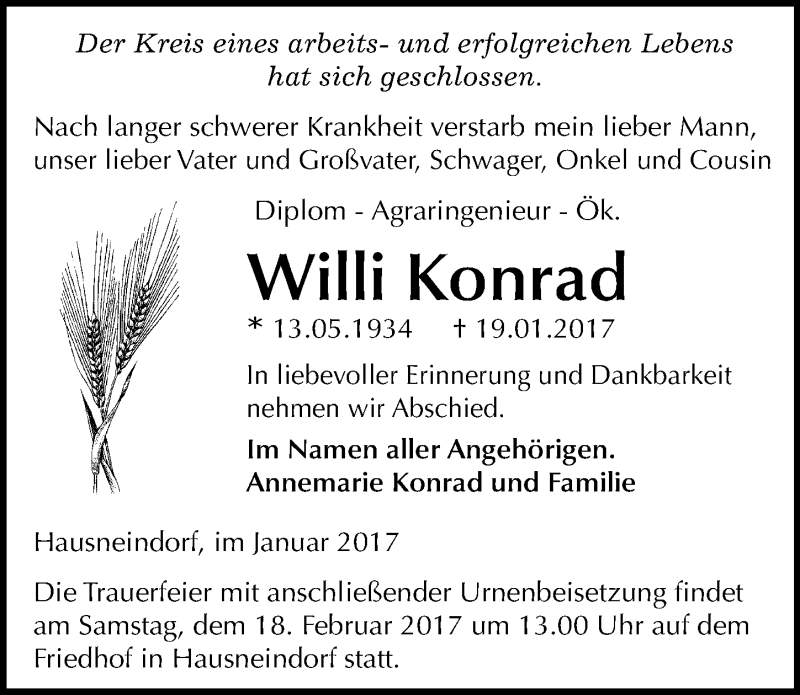  Traueranzeige für Willi Konrad vom 28.01.2017 aus Mitteldeutsche Zeitung