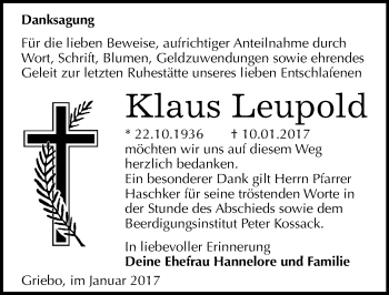 Traueranzeige von Klaus Leupold von Mitteldeutsche Zeitung Wittenberg