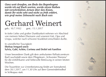 Traueranzeige von Gerhard Weinert von WVG - Wochenspiegel Merseburg