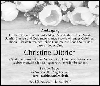 Traueranzeige von Christine Dittrich von Mitteldeutsche Zeitung Aschersleben