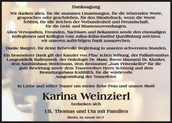 Traueranzeige von Karina Weinzierl von Mitteldeutsche Zeitung Quedlinburg