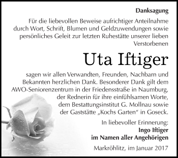 Traueranzeige von Uta Iftiger von Super Sonntag Zeitz