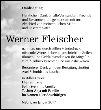 Traueranzeige von Werner Fleischer von Mitteldeutsche Zeitung Naumburg/Nebra