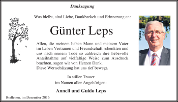Traueranzeige von Günter Leps von Mitteldeutsche Zeitung Dessau-Roßlau