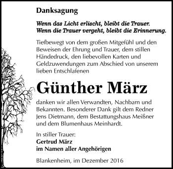 Traueranzeige von Günther März von Mitteldeutsche Zeitung Sangerhausen
