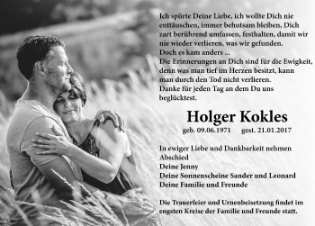 Traueranzeige von Holger Kokles von Mitteldeutsche Zeitung Sangerhausen