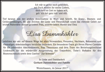 Traueranzeige von Lisa Dammköhler von Super Sonntag Quedlinburg