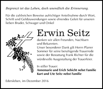 Traueranzeige von Erwin Seitz von Mitteldeutsche Zeitung Sangerhausen