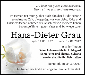 Traueranzeige von Hans-Dieter Grau von Wochenspiegel Mansfelder Land