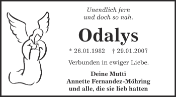 Traueranzeige von Odalys  von Super Sonntag Bernburg