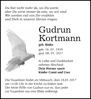 Traueranzeige von Gudrun Kortmann von Mitteldeutsche Zeitung Halle/Saalkreis