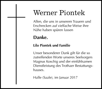 Traueranzeige von Werner Piontek von Mitteldeutsche Zeitung Halle/Saalkreis