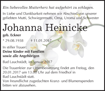 Traueranzeige von Johanna Heinicke von Mitteldeutsche Zeitung Merseburg/Querfurt