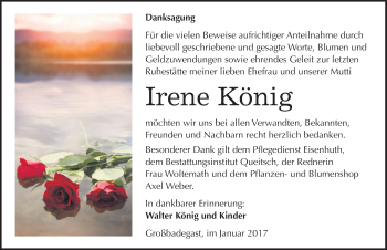Traueranzeige von Irene König von Mitteldeutsche Zeitung Köthen