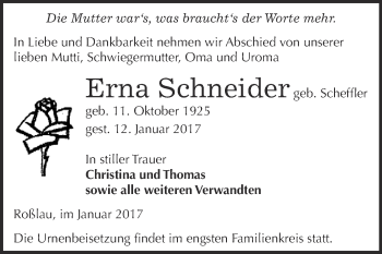 Traueranzeige von Erna Schneider von WVG - Wochenspiegel Dessau / Köthen