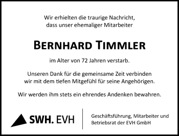 Traueranzeige von Bernhard Timmler von Mitteldeutsche Zeitung Halle/Saalkreis