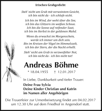Traueranzeige von Andreas Böhme von Mitteldeutsche Zeitung Halle/Saalkreis