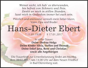 Traueranzeige von Hans Dieter Ebert von Super Sonntag Merseburg