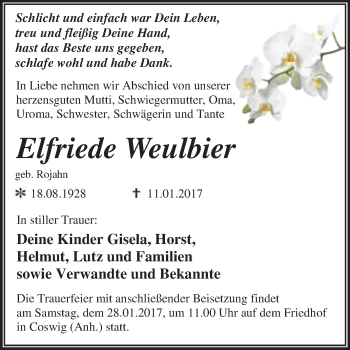 Traueranzeige von Elfriede Weulbier von Super Sonntag Wittenberg