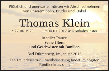 Traueranzeige von Thomas Klein von Mitteldeutsche Zeitung Merseburg/Querfurt