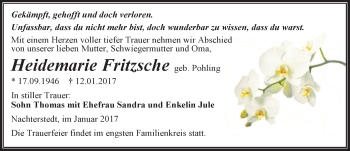 Traueranzeige von Heidemarie Fritzsche von Mitteldeutsche Zeitung Aschersleben