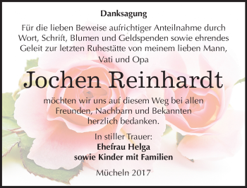 Traueranzeige von Jochen Reinhardt von Mitteldeutsche Zeitung Merseburg/Querfurt
