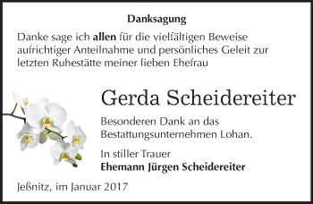 Traueranzeige von Gerda Scheidereiter von Mitteldeutsche Zeitung Bitterfeld
