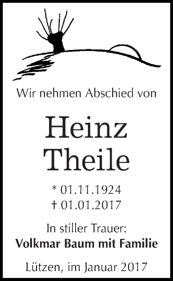 Traueranzeige von Heinz Theile von WVG - Wochenspiegel NMB / WSF / ZTZ