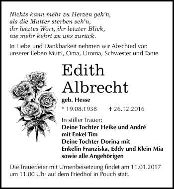 Traueranzeige von Edith Albrecht von Mitteldeutsche Zeitung Bitterfeld