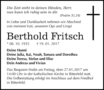 Traueranzeige von Berthold Fritsch von Mitteldeutsche Zeitung Bitterfeld