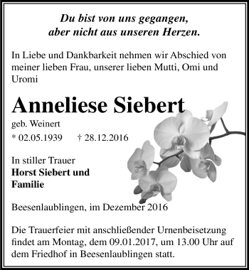 Traueranzeige von Anneliese Siebert von Mitteldeutsche Zeitung Bernburg