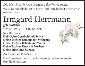 Traueranzeige von Irmgard Herrmann von WVG - Wochenspiegel Dessau / Köthen