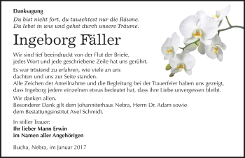 Traueranzeige von Ingeborg Fäller von Mitteldeutsche Zeitung Naumburg/Nebra