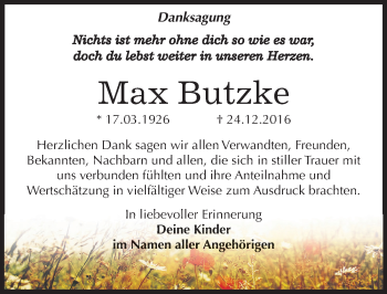 Traueranzeige von Max Butzke von Mitteldeutsche Zeitung Weißenfels