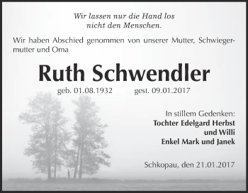 Traueranzeige von Ruth Schwendler von Super Sonntag Halle