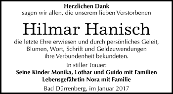 Traueranzeige von Hilmar Hanisch von Mitteldeutsche Zeitung Merseburg/Querfurt