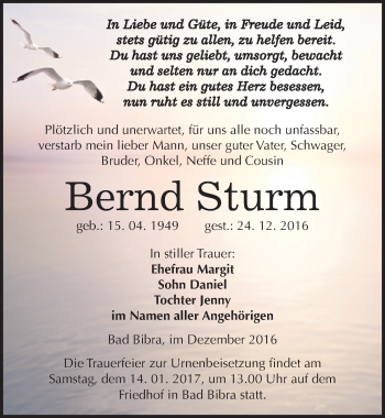 Traueranzeige von Bernd Sturm von Mitteldeutsche Zeitung Naumburg/Nebra