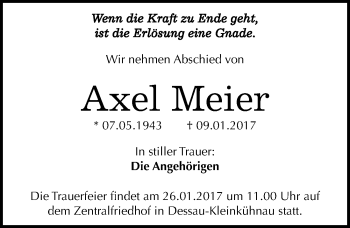 Traueranzeige von Axel Meier von Mitteldeutsche Zeitung Dessau-Roßlau